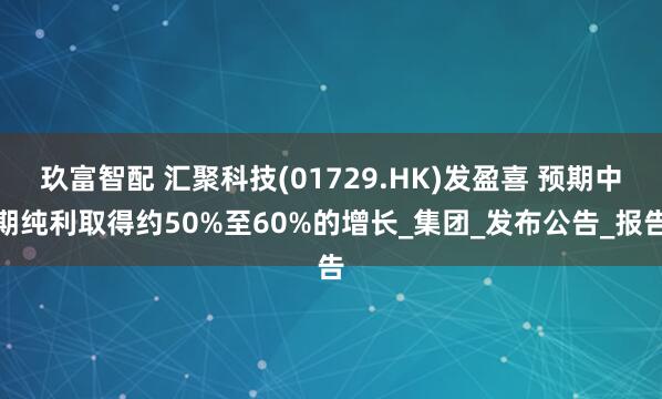 玖富智配 汇聚科技(01729.HK)发盈喜 预期中期纯利取得约50%至60%的增长_集团_发布公告_报告